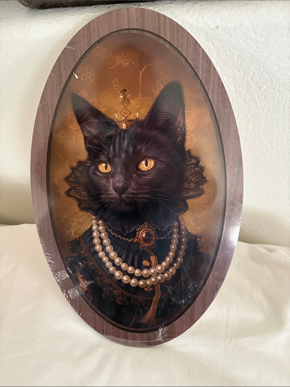 Decorative Black Cat Oval wood print Portrait Wall Art - Elegant Pet Décor  New
